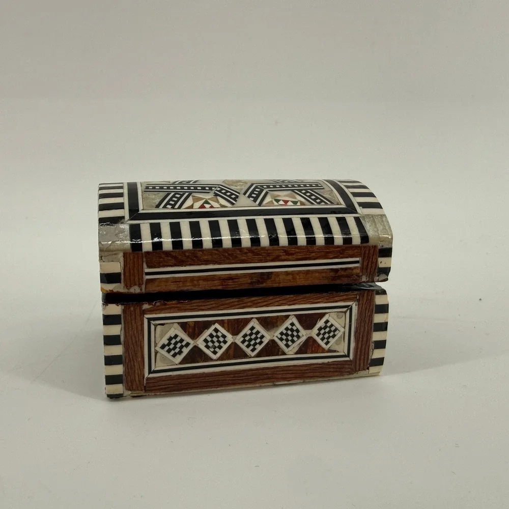 Unbranded Inlay Jewelry Box Unisex Small Brown Mother of Pearl Bone Mosaic Star